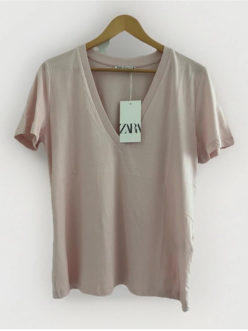 NWT ZARA V-Neck Short Sleeve Summer Tee Pink Small